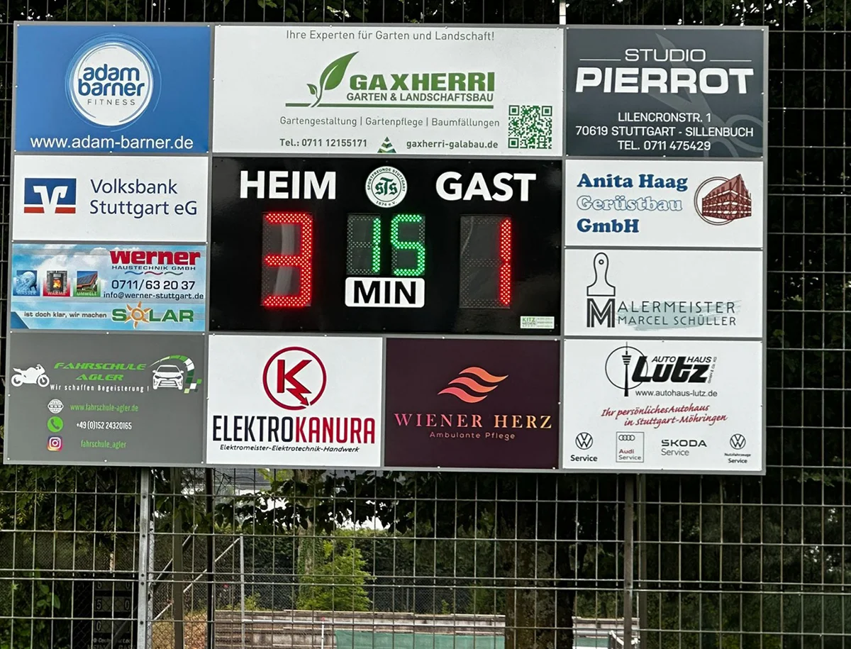 Spielstand Anzeige Tafel finanziert durch Sponsoren